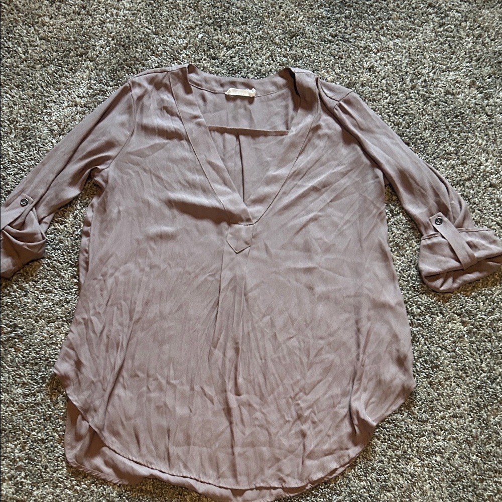 Lush Mauve V-Neck Blouse